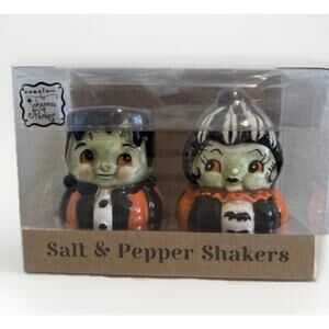 Johanna Parker Frankenstein Couple Salt & Pepper Set Halloween Hard to Find NEW